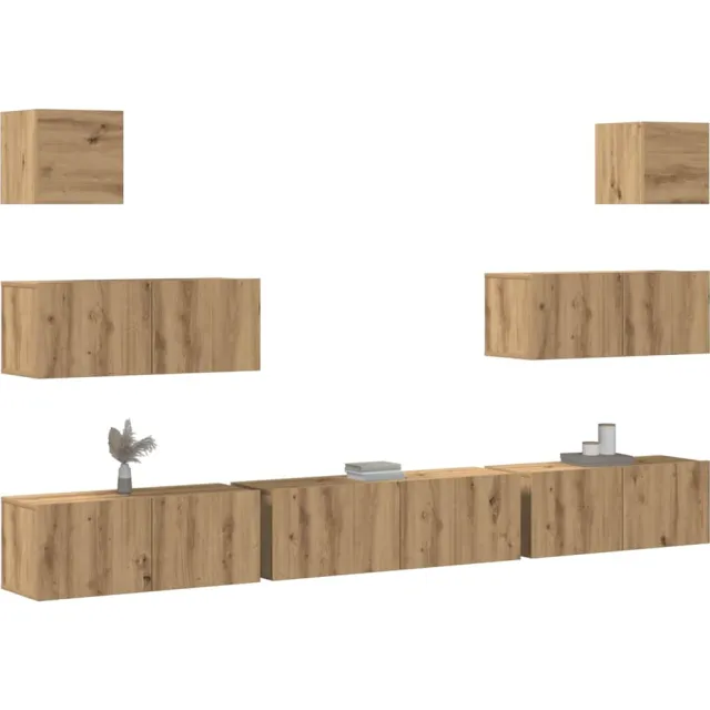 vidaXL 7-delig Tv-meubelset wandmontage bewerkt hout artisanaal eiken Bruin