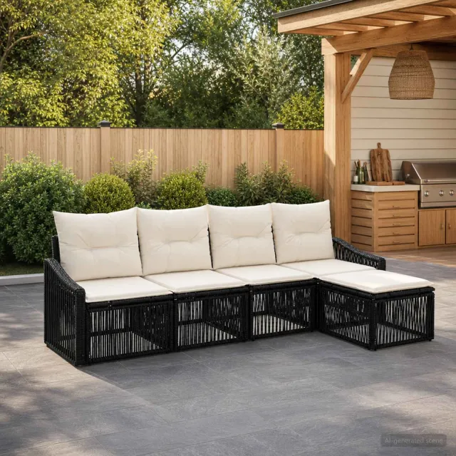 vidaXL Tuinbankenset 5 st 5-zits Zwart poly rattan, foto 2