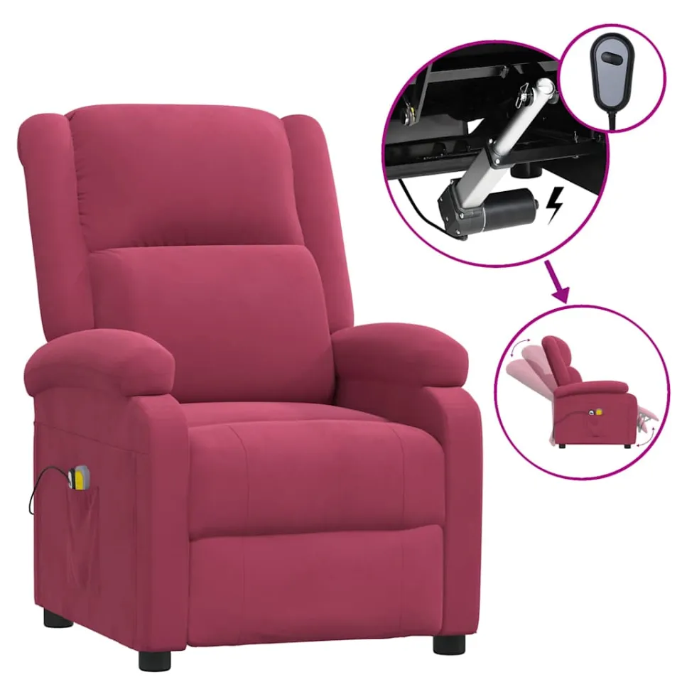 vidaXL Massagestoel elektrisch fluweel wijnrood, foto 3