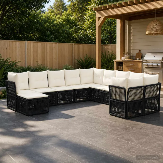 vidaXL Tuinbankenset 11 st 11-zits Zwart poly rattan, foto 2