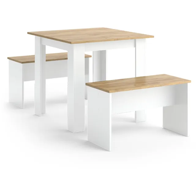 Vicco Sentio Eettafelset – 80 x 80 cm met 2 banken Eik goud/wit Goudkleurig Eiken/Wit