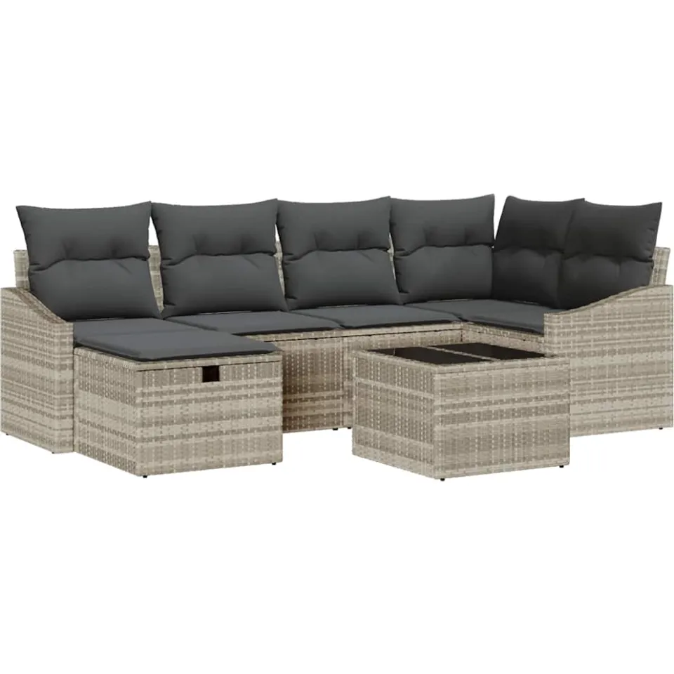 vidaXL Bankstel 6 st poly rattan Lichtgrijs
