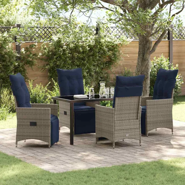 vidaXL Tafel en stoelen set 5 st Grijs PE Rattan, foto 2