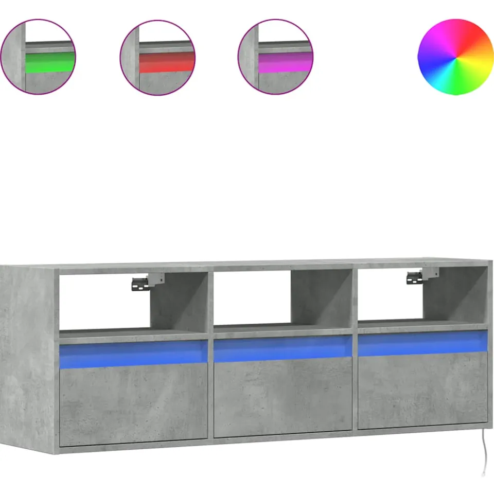 vidaXL Tv-wandmeubel met LED-verlichting 130x31x45 cm betongrijs grijs, foto 3