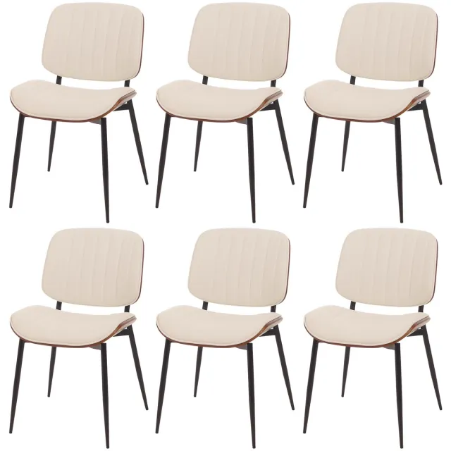MCW Set van 6 eetkamerstoelen MCW-O44, keukenstoel, gebogen hout, kunstleer MVG ~ walnootlook, wit