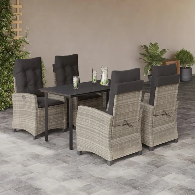 vidaXL 5-delige Tuinset met kussens poly rattan lichtgrijs grijs, foto 2
