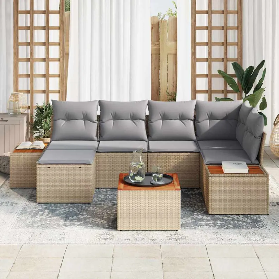vidaXL Tuin Sofa Set 7 st Beige poly rattan, foto 3