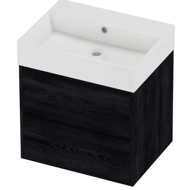 Proline Zara Badmeubelset Porselein Loft Zonder Kraangat Greeploos 60x46x65 cm Glans Wit Black Oak Eiken