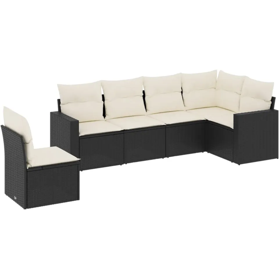 vidaXL 6-delige Loungeset met kussens poly rattan zwart