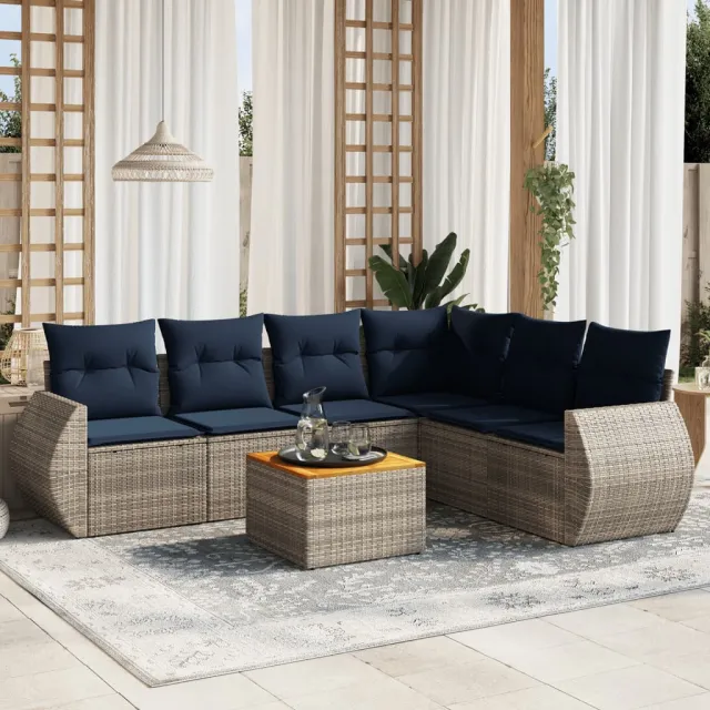 vidaXL 7-delige tuinbankset met kussens, grijs polyrotan, foto 2