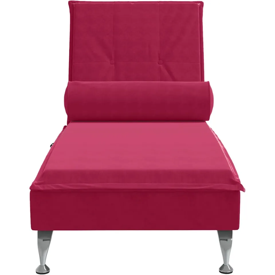 vidaXL Massage chaise longue met bolster fluweel wijnrood