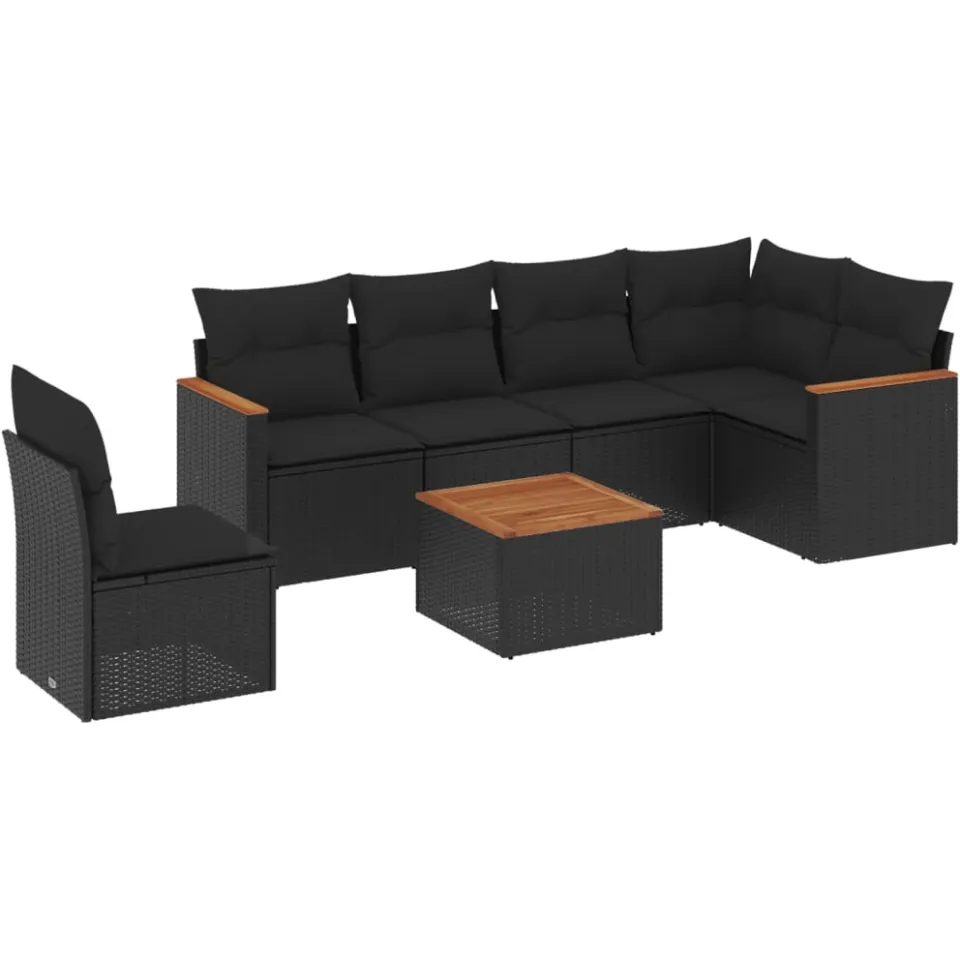 vidaXL 7-delige Loungeset met kussens poly rattan zwart, foto 3