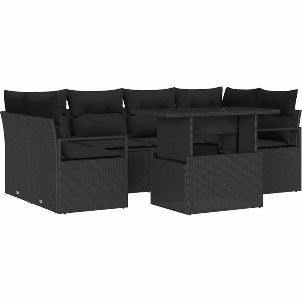 vidaXL Tuin Sofa Set 7 st Zwart Poly riet, foto 4