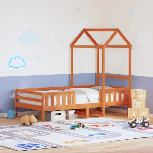 vidaXL Bedframe met huisje massief grenenhout wasbruin 80x200 cm