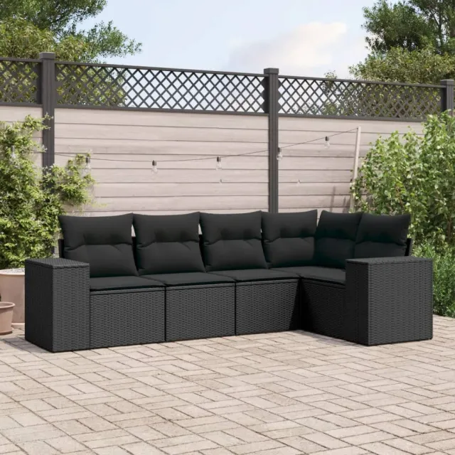 vidaXL 5-delige Loungeset met kussens poly rattan zwart, foto 2