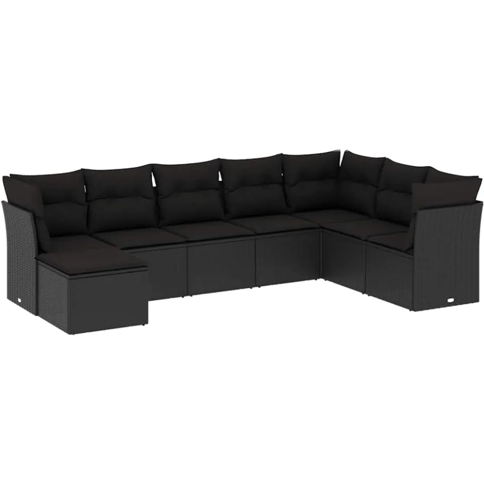 vidaXL 8-delige Loungeset met kussens poly rattan zwart, foto 3