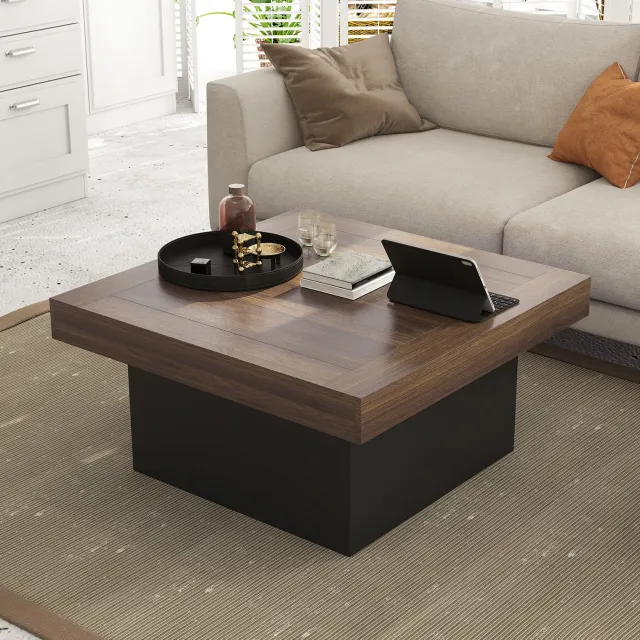 Homcom Salontafel - Spaanplaat - 90 x 90 x 45 cm - Walnoot Notenhout