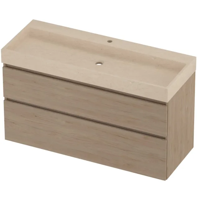 Proline Evoli Badmeubelset Hardsteen Loft 1 Kraangat 120x46x70 cm Sand Stone Ideal Oak Eiken