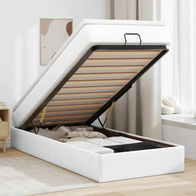 vidaXL Ottoman bed met matras 90x200cm kunstleer wit