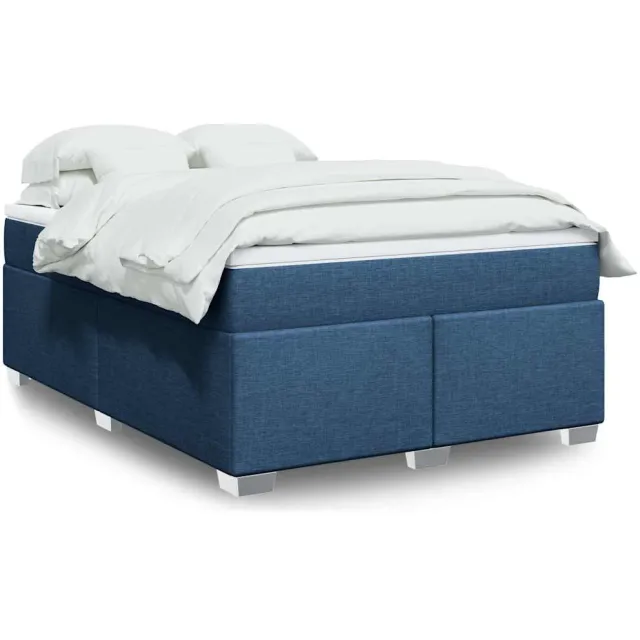 vidaXL Boxspring met matras stof blauw 140x190 cm
