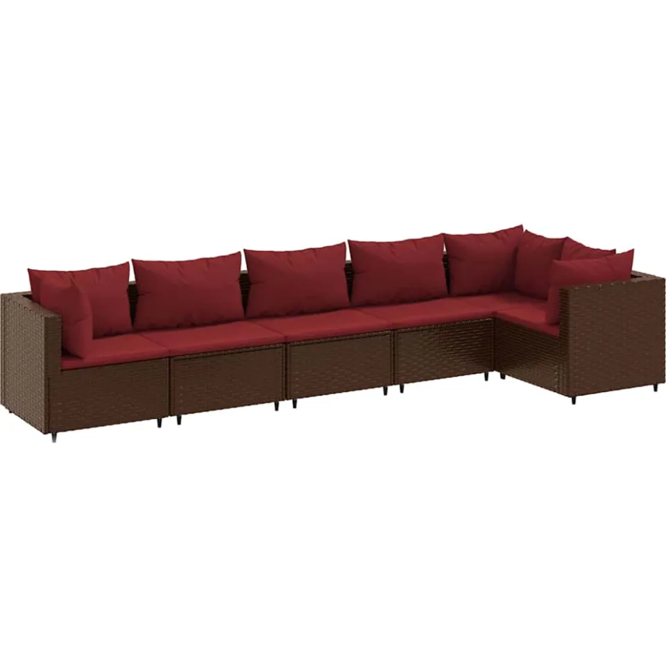 vidaXL 6-delige Loungeset met kussens poly rattan bruin