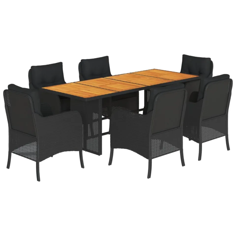 vidaXL 7-delige Tuinset met kussens poly rattan zwart, foto 3