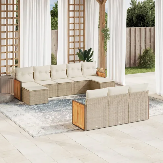 vidaXL 10-delige Loungeset met kussens poly rattan beige, foto 2