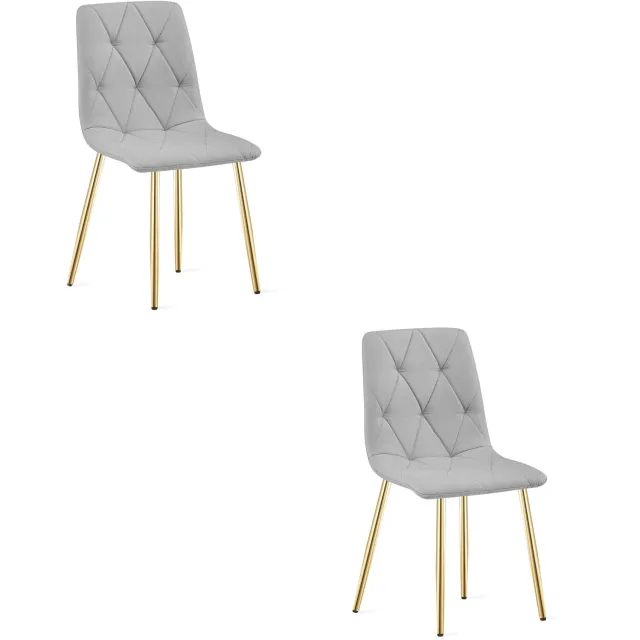 LEOBERT LIBRA Eetkamerstoelen – Set van 2 – Grijs Stof – Goudkleurige Metalen Poten – Comfortabele Gestoffeerde Zitting – Modern Design – Voor Woonkamer, Keuken en Eetkamer – Max. 110 kg per Stoel