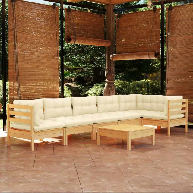 vidaXL 7-delige Loungeset met crèmekleurige kussens grenenhout, foto 2