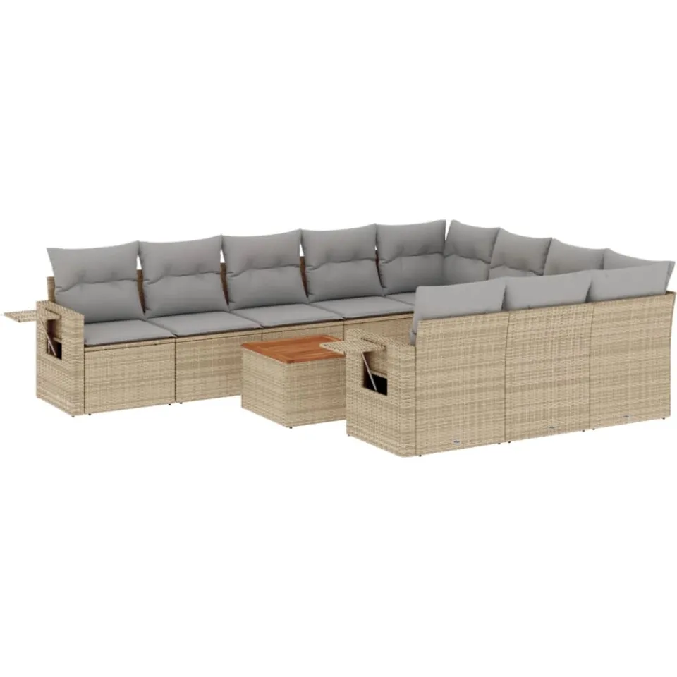 vidaXL 11-delige Loungeset met kussens poly rattan gemengd beige, foto 3