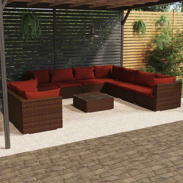 vidaXL 10-delige Loungeset met kussens poly rattan bruin, foto 2