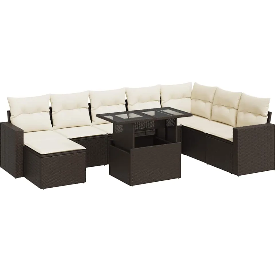 vidaXL 9-delige Loungeset met kussens poly rattan bruin, foto 3