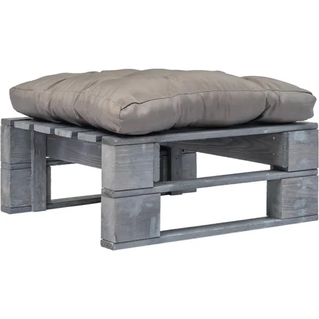 vidaXL Tuinhocker - met - grijs - kussen - pallet - hout - grijs