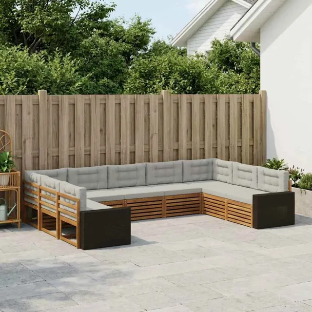 vidaXL Buiten bankenset 9 st 9-zits Naturel en lichtgrijs