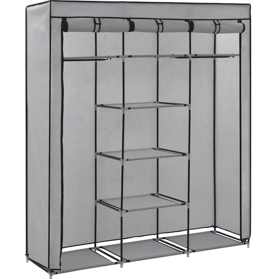 vidaXL Kledingkast met vakken en stangen 150x45x175 cm stof grijs, foto 2