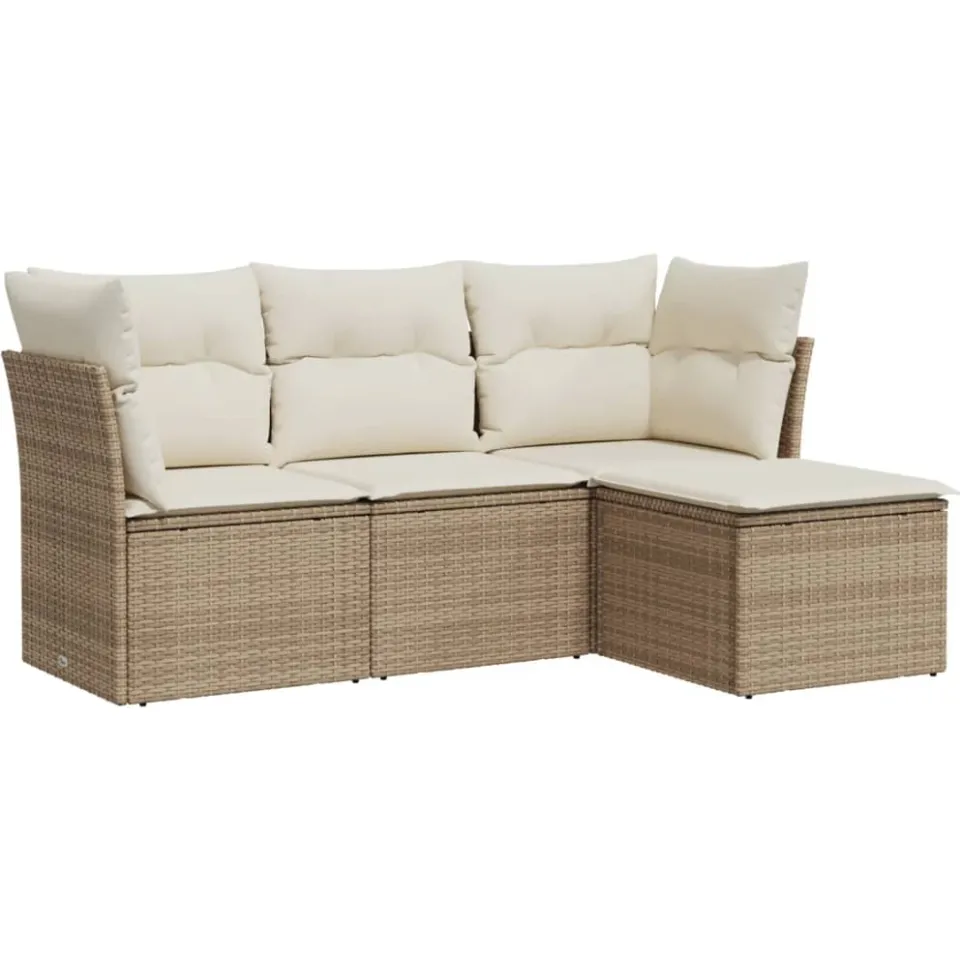 vidaXL 4-delige Loungeset met kussens poly rattan beige, foto 3