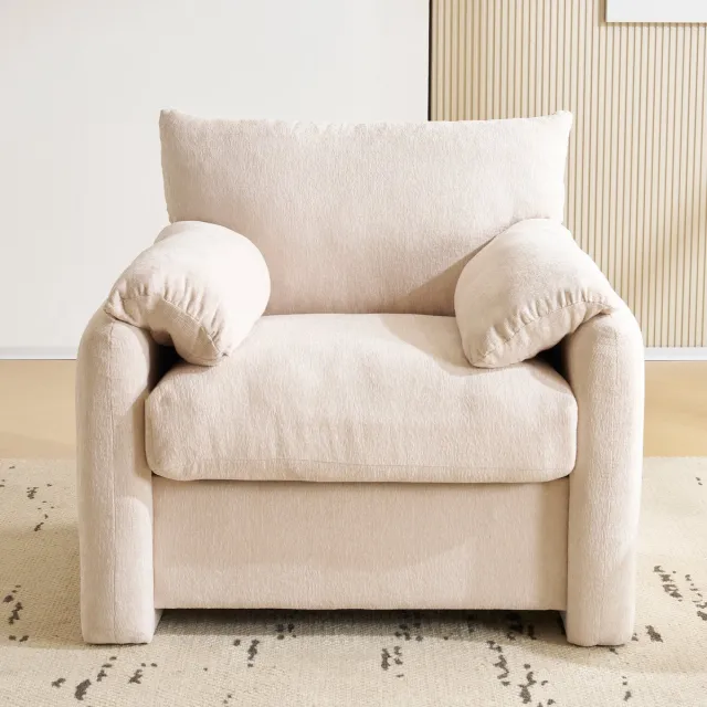 Clruro Fauteuil - Oversized relaxstoel - Modern design voor woonkamer en slaapkamer - Chenille Beige