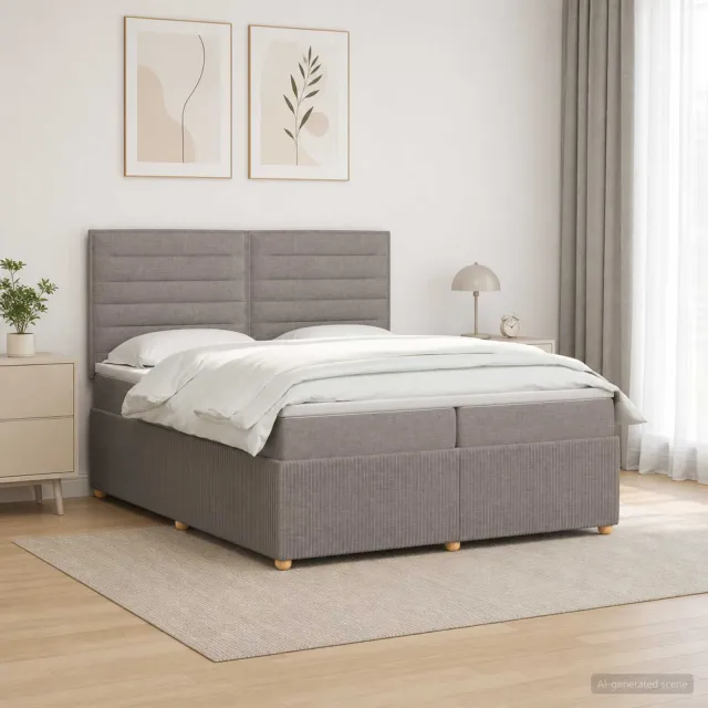 vidaXL Boxspringbed met matras met hoofdeinde Taupe 200 x 200 cm Stof