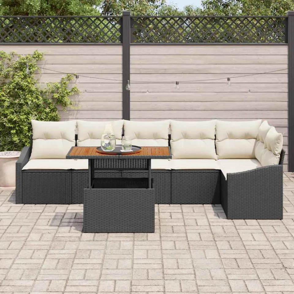 vidaXL Tuin Sofa Set 7 st Zwart Poly riet, foto 3