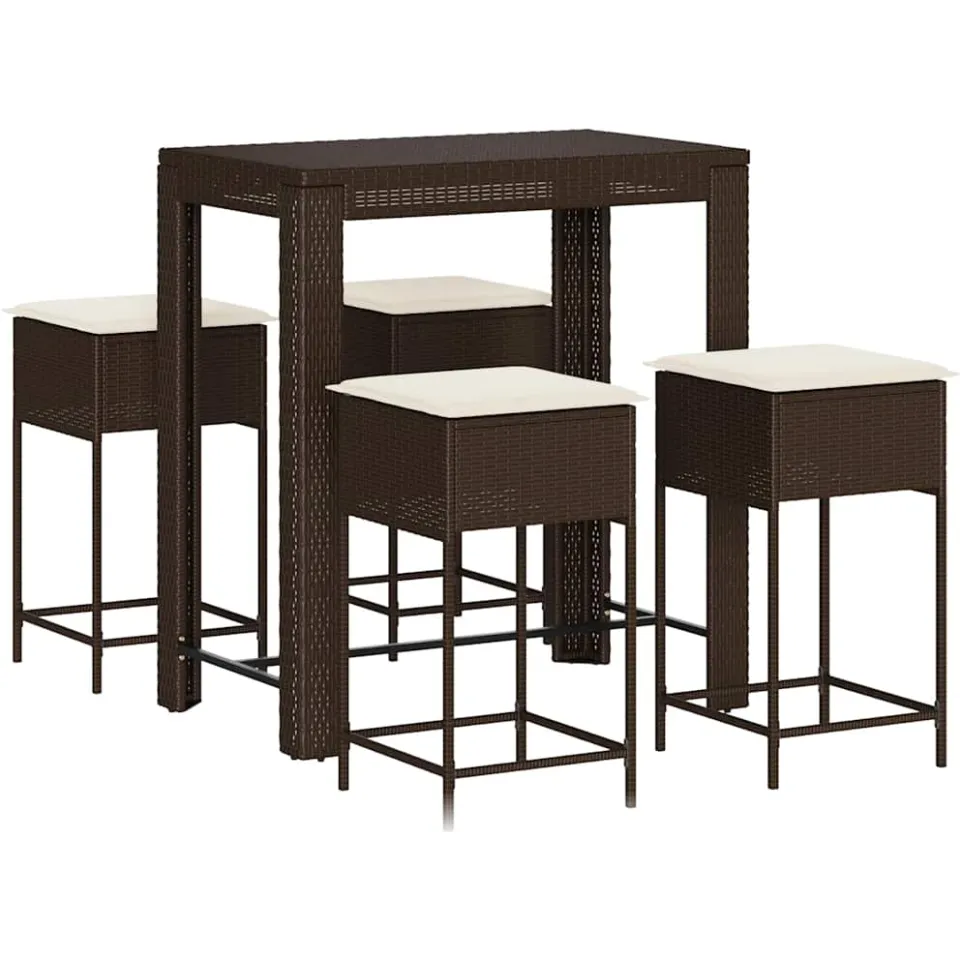vidaXL 5-delige Tuinbarset met kussens poly rattan bruin