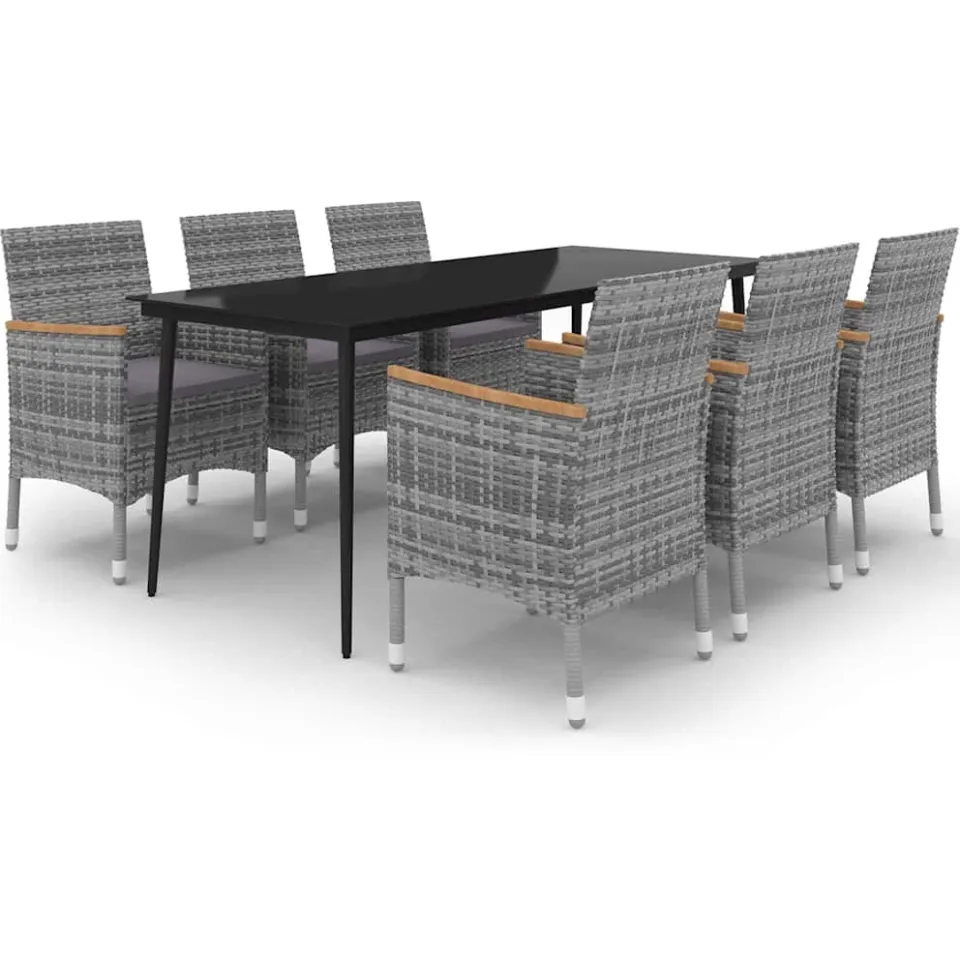 vidaXL 7-delige Tuinset met kussens poly rattan en glas grijs, foto 3