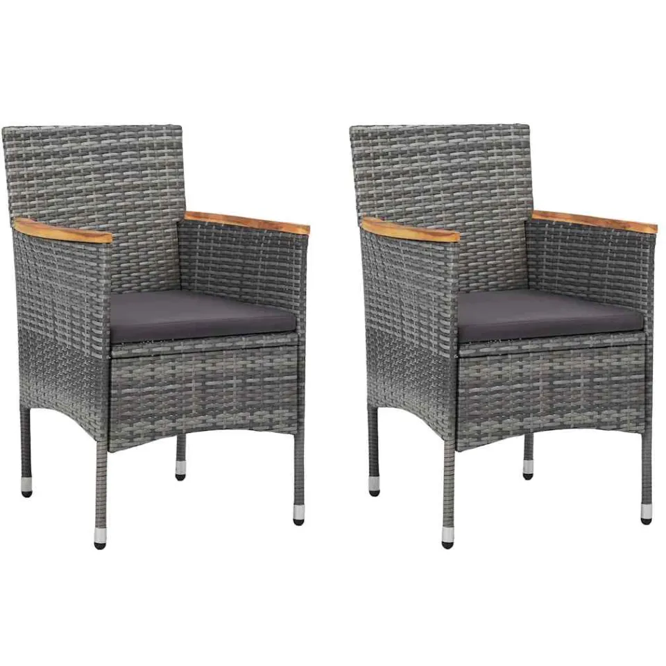 vidaXL 3-delige Bistroset poly rattan en gehard glas grijs