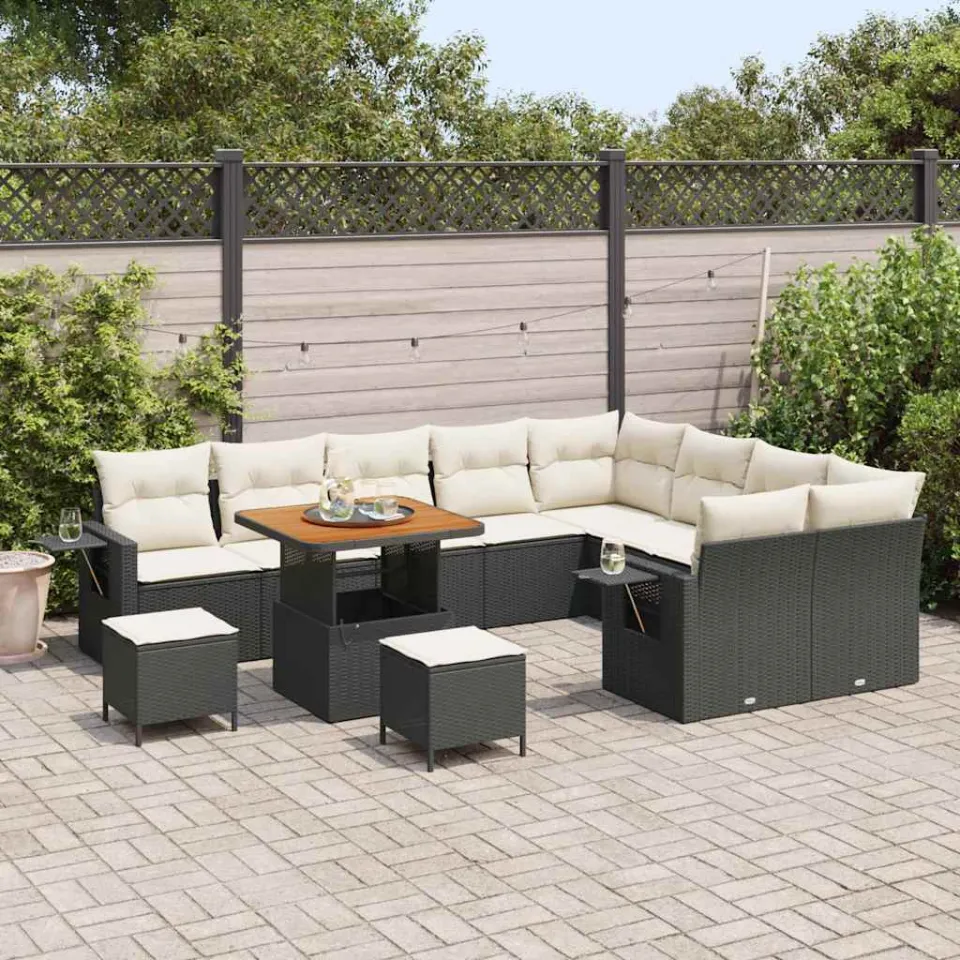 vidaXL Tuinbankenset 12 st Zwart poly rattan, foto 3
