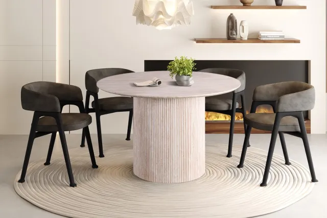 Rousseau Tafel/Eettafel/Rond tafel 'Lagos' 120 cm Rond Decor Travertin Beige