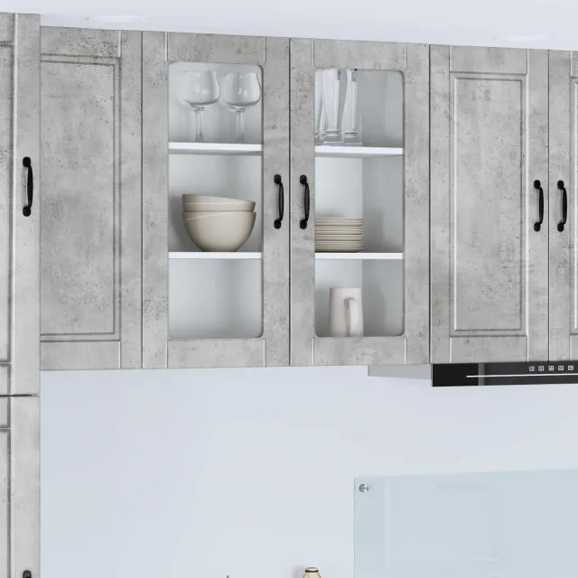 vidaXL Wandglas cabinet PORTO Betongrijs 80 x 31 x 80 cm Bewerkt hout