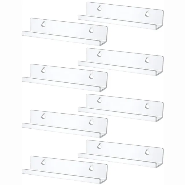 Goxiry 8-pack platenwandhouder, 12 inch acryl wandplank transparant, transparante zwevende plank voor vinyl, albums, fotoboeken, stabiele opbergdecoratie multi
