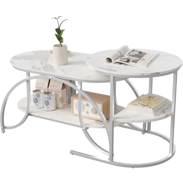Happiq Salontafel Set Wit - met Opbergruimte, Uitschuifbaar - voor Woonkamer White
