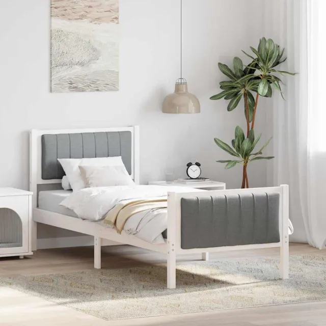 vidaXL Bedframe Wit en lichtgrijs 75 x 190 cm Massief grenenhout