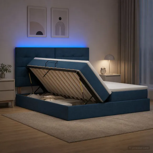 vidaXL LED Opslagbed met Matras Blauw 200 x 200 cm Stof