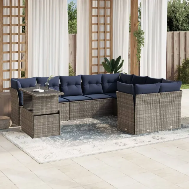 vidaXL 10-delige tuinbankset met kussens, grijs polyrotan, foto 2